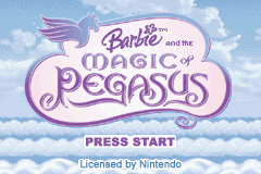 Barbie and the Magic of Pegasus title screen for GameBoy Advance